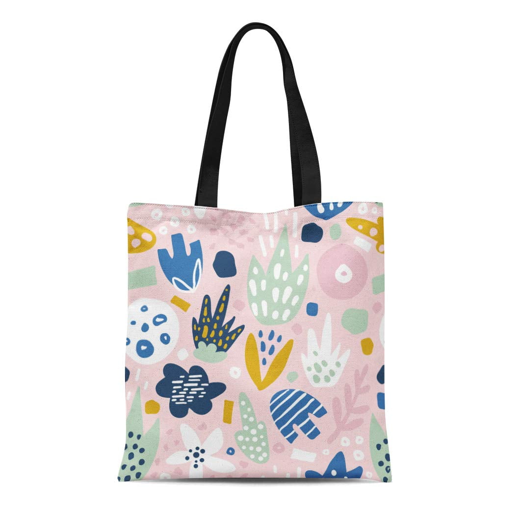 LADDKE Canvas Tote Bag Pink Cute Floral Funky Flowers Creative Blue ...