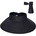 thumbnail image 1 of Visera de paja para playa, sombrero de ala ancha para mujer, protección de verano UPF 50+, color negro, 1 of 5