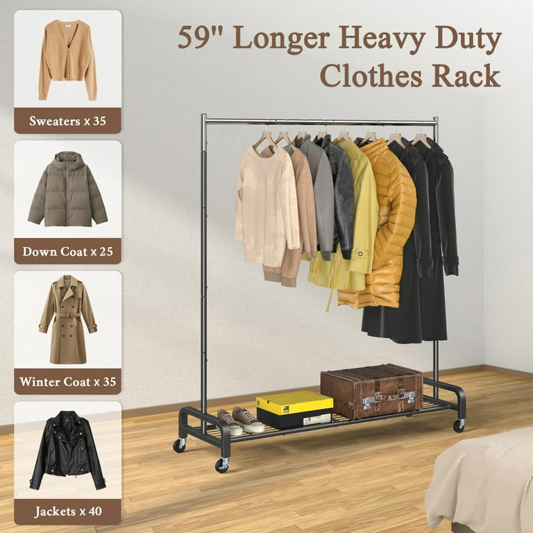 JOZ Commercial Grade 400 lbs Heavy Duty Rolling Clothes Rack Portable Closet with Wheels Black Walmart