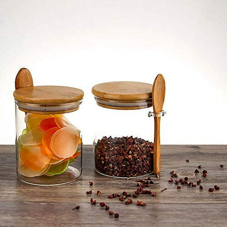  Food Storage Jars, (Square) Jars Set of 5-Glass Storage  Containers Clear Glass Food Canister with Bamboo Lid Airtight For Serving  Tea, Coffee, Flour, Sugar, Candy, Cookie, Spice and More : Home