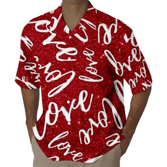 Mens Valentine'S Day T Shirts Digital 3D Printed Button Lapel Long Sleeve Plus Size Mens Clothing,Red,S
