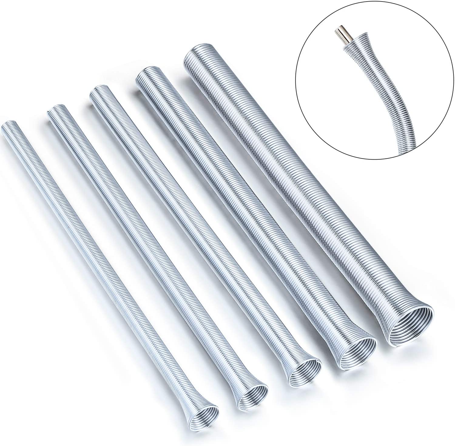 5 Pack Spring Tube Bender Set 1/4, 3/8, 1/2, 5/8 And 3/4 For Copper, Aluminum And Thin Wall Steel Tubing Bender Kit, 13.78" / 350mm Length