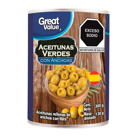 Aceitunas verdes Great Value rellenas de anchoa 300 g