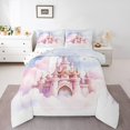 thumbnail image 2 of Erosebridal Princess Castle Bedding Twin Comforter Set, Light Pink Down Comforter, Cartoon Cloud Star Decor, Reversible 2-Piece, 2 of 8