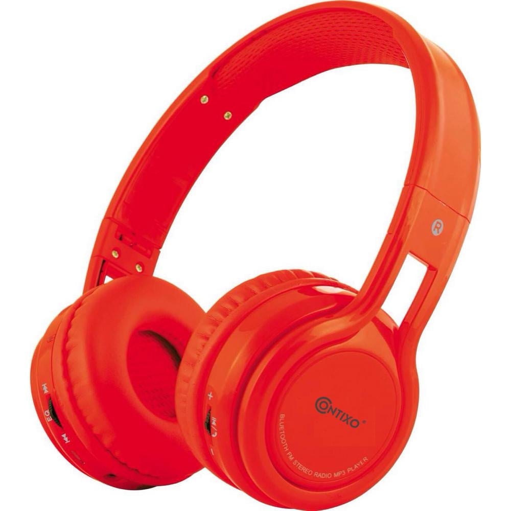 Contixo Kids Headphones, Wireless and Wired Headphones with Built-In Mic and SD Player, Red