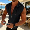 thumbnail image 3 of mdesiwst Men Hooded Zip-up T-Shirt Jacquard Sleeveless Hoodie Tee Stylish Textured Summer Tank Top for Gym Street Party Holiday, 3 of 8