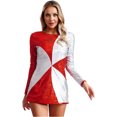thumbnail image 3 of Zaldita Womens Christmas Dancewear Shiny Sequin Color Block Long Sleeve Bodycon Mini Dress Clubwear Red XXL, 3 of 7