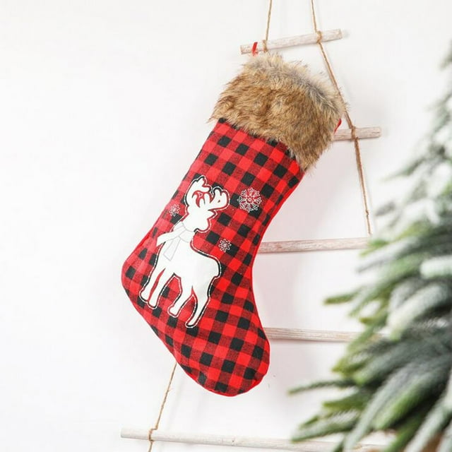 Teissuly Christmas Fashion Black Red Plaid Socks Gift Bag, Christmas Tree Decorations Teissuly WER202310234464