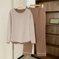 thumbnail image 2 of SuTry Womens Casual Sleepwear Set Soft Cozy Loose Long Sleeve Round Neck Solid Color Pajama Home Loungewear Pajamas for Women Set(Khaki#1,L), 2 of 6