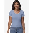 thumbnail image 5 of Women Summer Short Sleeve Shirts Crewneck Striped Color Block T Shirts Slim Fit Basic Tee Tops, 5 of 6