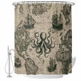 thumbnail image 2 of Medieval Octopus Waterproof Fabric Shower Curtain,Vintage Nautical Boat Retro Map Waterproof Fabric Shower Curtain for Bathroom Curtains Bathtubs Hotel Shower Curtains with 12 Hooks Long 72x78in, 2 of 8