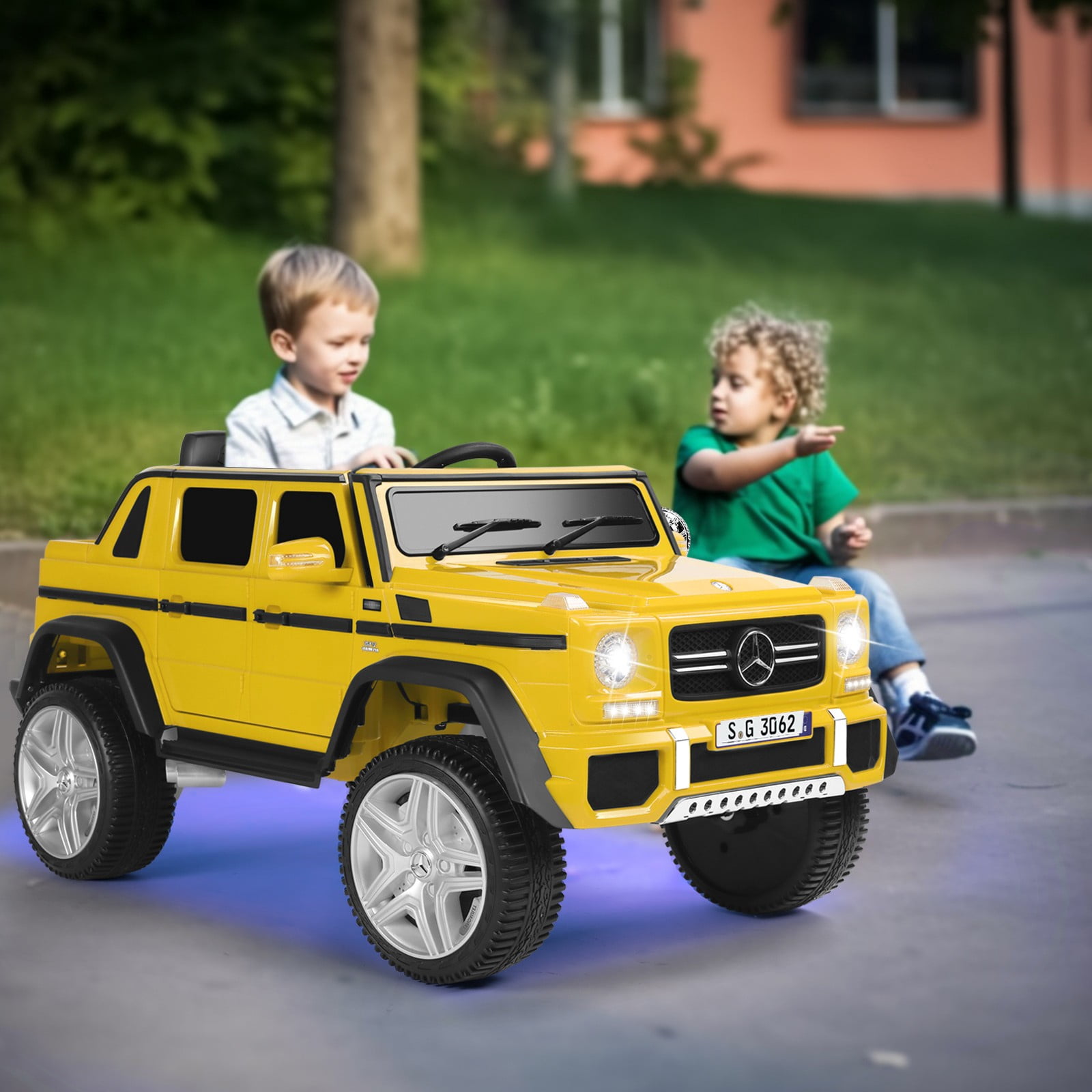 12V Battery Powered Kids Ride on Car Mercedes-Benz Electric Toys Truck 3 Speeds,LED Lights,Music with Remote Control(Yellow)
