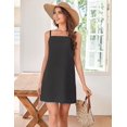 thumbnail image 2 of Fiophy 100% Linen Dress Square Neck Sleeveless Spaghetti Strap Summer Casual Above Knee Length Vacation Short Mini Dresses,Black,L, 2 of 7
