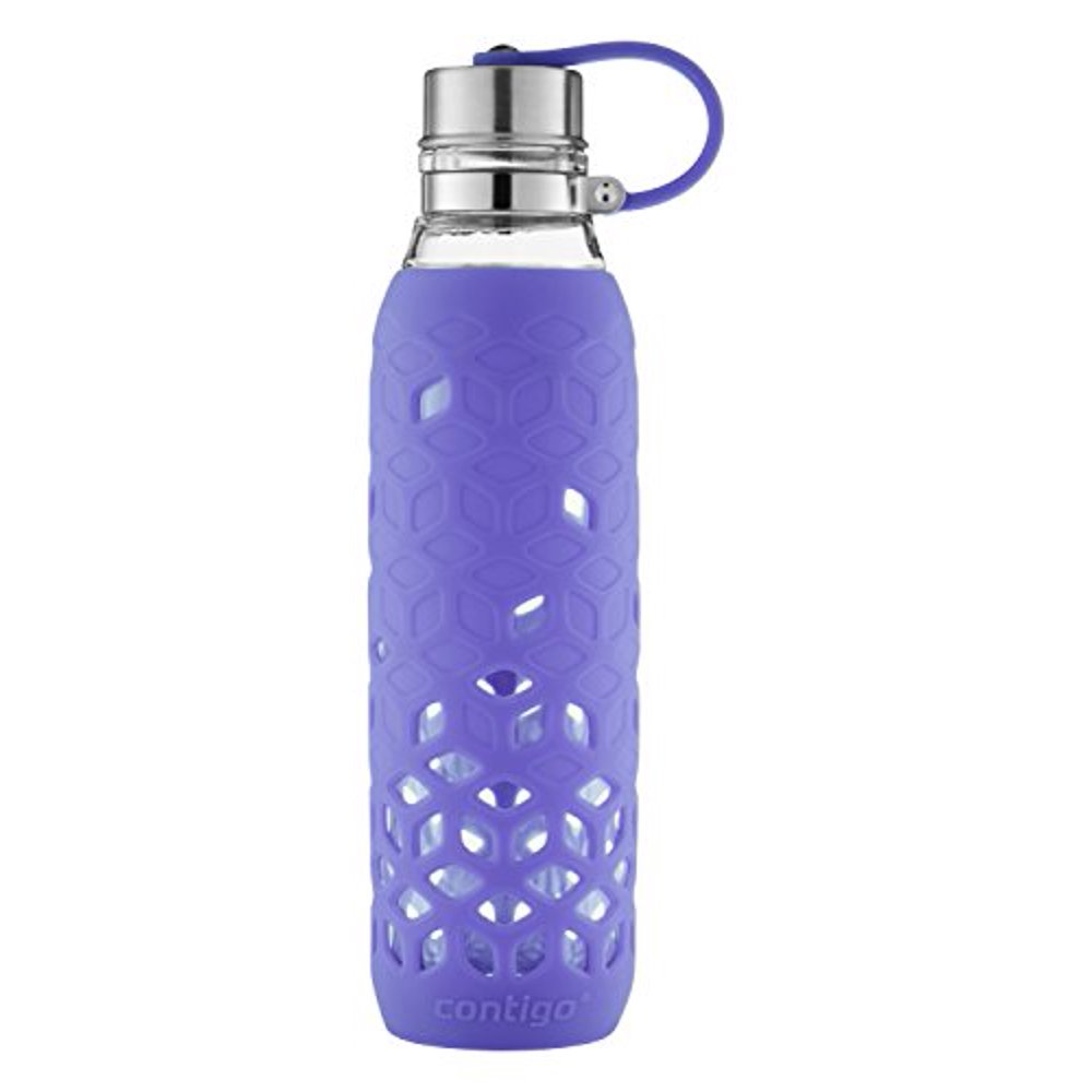 Contigo Purity Petal Glass 20 Oz. Purple Water Bottle with Tethered Lid