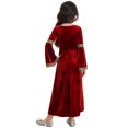 thumbnail image 2 of Miutii Kids Girls Renaissance Princess Dress Medieval Outfit Role-play Long Flare Sleeve Velvet Dress Up Red 6, 2 of 6