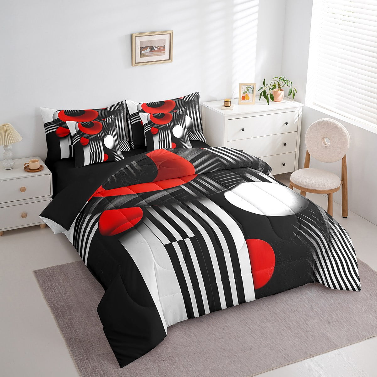 Erosebridal 7 Piece Black White Grey Pink Queen Bedding Set With Sheets  Geometric Square Comforter Set Women Bluish Gray Geometry Grid Bed In A Bag  Modern Abstract Lines Bed Set - Walmart.com, image size:1200x1200