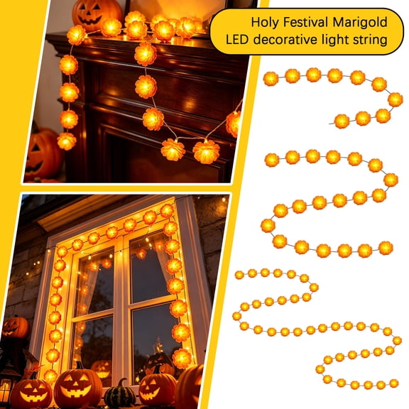 Halloween Decorations Lights, Fairy String Lights, Dia de Los Muertos Decorations, Flower Garland Decorations, 236 Inch 6M Full Length 40 Orange Marigold Led Lights, Usb Powered