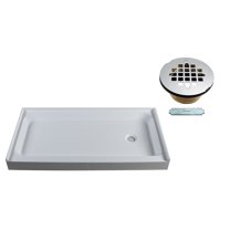 Westbrass SP6034RWB-26 60" x 34" 3-Wall Shower Pan with Solid Brass Right Drain and 4-1/4" Cross Grid Brass Drain Cover, Polished Chrome