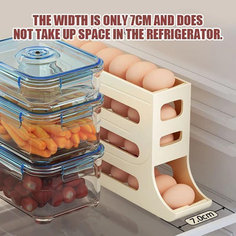 4 Tiers Egg Holder for Fridge,Egg Dispenser for Refrigerator,4 Tier Rolling Egg Holder Dispenser,30 Eggs Fridge Egg Rack Large Capacity Egg Dispenser for Refrigerator (Yellow*2)