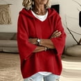 thumbnail image 5 of Solid Womens Hooded Knitted Pullover Sweater Drawstring Closure Batwing 3/4 Sleeves Oversized Loose Drop Shoulder Ribbed Hem Soft Cozy Casual Winter Fashion, 5 of 5
