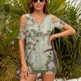 thumbnail image 3 of Chinese Traditional Flower Birds Womens Summer V Neck Zipper Top Short Sleeve T Shirt Off Shoulder Top Casual Classy Loose Shirts, 3 of 7