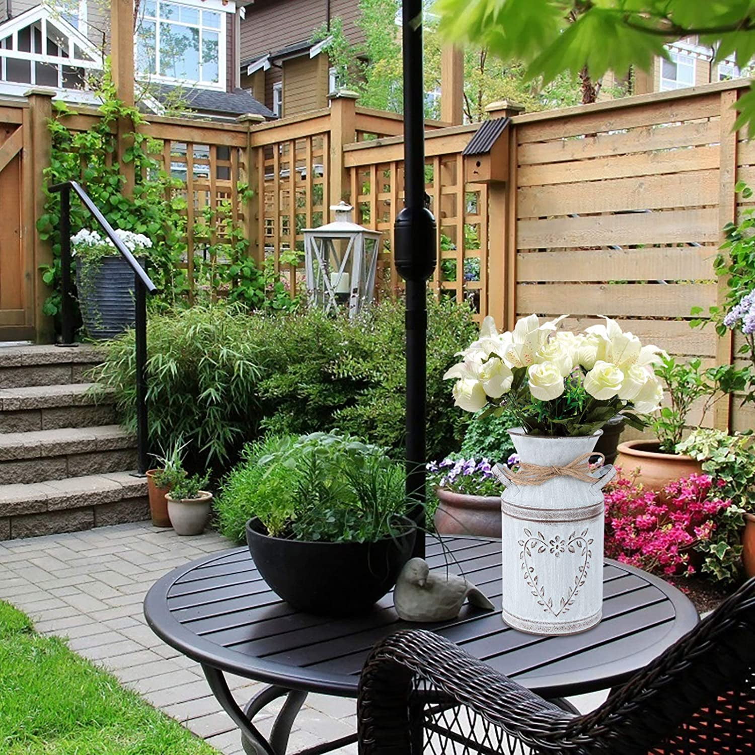 JUMPLAWN Retro Blumeneimer Vintage - Rustikale Vase Im Milchkannen-Design