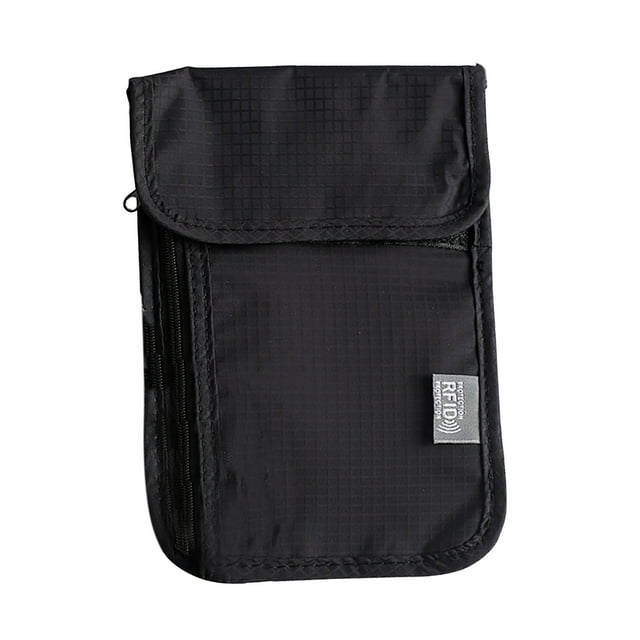 WLOELOEW Rfid Blocking Neck Pouch Id Card Holder Travel Document Organizer Nylon Material For Passport Credit Card Storage In Black Rfid Blocking Neck Pouch Black