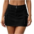 thumbnail image 3 of Tqcoqu Women’s High Waist Double Button Cargo Mini Skirt, Solid Color A Line Denim Skirt with Flap Pockets,Women's,Size S-XL, 3 of 7