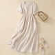 thumbnail image 2 of Vestido de algodón liso de largo medio para mujer - Ropa informal para ir al trabajo con poliéster ligero para primavera/verano, 2 of 3