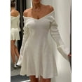 thumbnail image 3 of Rdhnmea Women Off Shoulder Sweater Dress V Neck High Waist Long Sleeve Ribbed Knit Short Dress Party Club Nightwear, 3 of 4