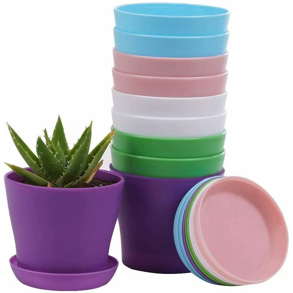 Cribun Plant Pots, 8 Pack Plastic Flower Pots Outdoor Garden Planters with Multiple Drain Holes