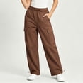 thumbnail image 2 of Women's Casual Solid Color Cargo Pants Straight Leg with Pockets Mid Elastic Waist Soft Comfortable Fabric Multi-Pockets Casual Business Daily Wear Outdoor Travel | VerBelle,Brown 2XL, 2 of 9