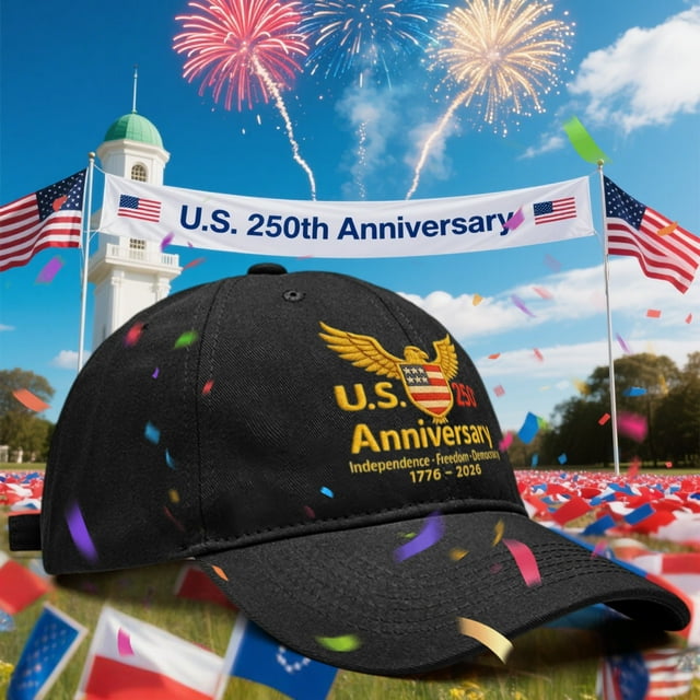 Sombrero Gorra de béisbol ajustable conmemorativa del 250 aniversario, bandera de EE. UU., estilo patriótico, 1 unidad, 55-60 cm, color negro Rkxzt