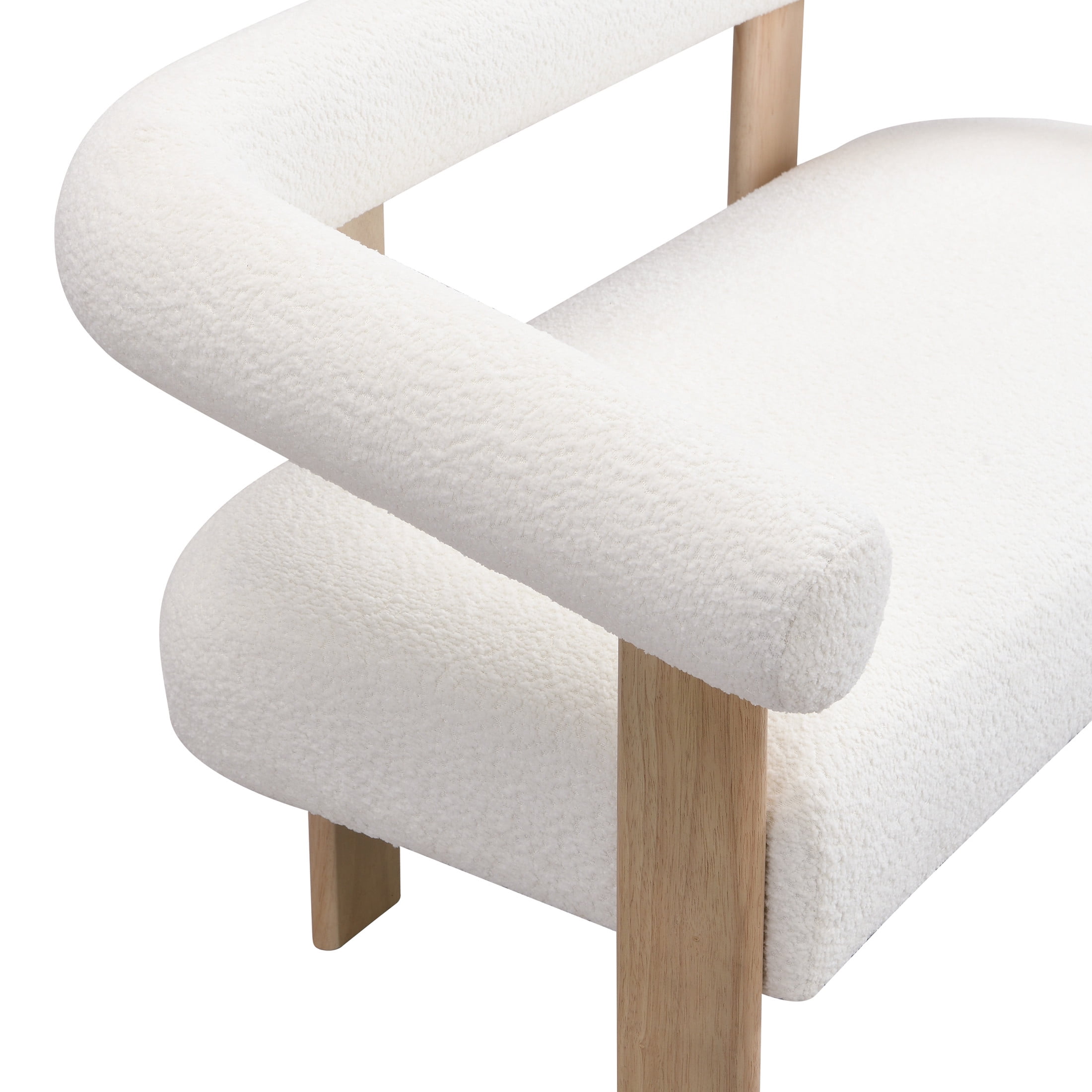 Knox Modern Boucle Upholstered Loveseat, Round Armchair with Solid Wood Base, Beige