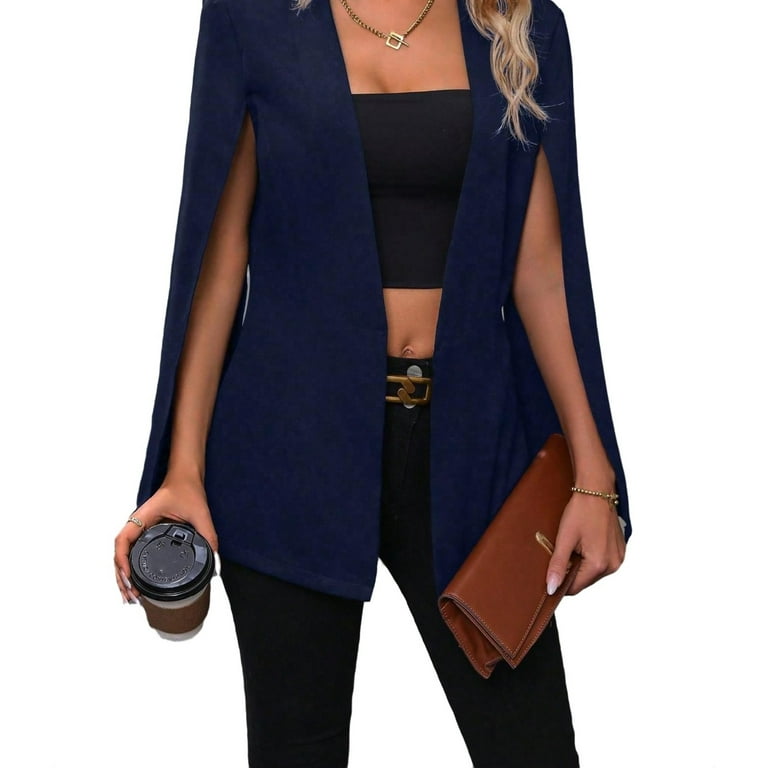 Elegant Plain Cape Blazer Navy Blue Women Blazers Walmart