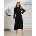 thumbnail image 3 of IWEMEK Women Dresses Long Sleeve Casual Fall Dress Halterneck Pleated Cocktail Black Dresses Pompom Wedding Guest Dress, 3 of 8