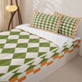 thumbnail image 3 of Erosebridal Rhombus Check Pattern Zipper Queen Comforter Set with Fitted Sheet and 2 Pillowcases,Square Border Print Zipper Bedding Set,Olive Green Orange,Reversible, 3 of 6