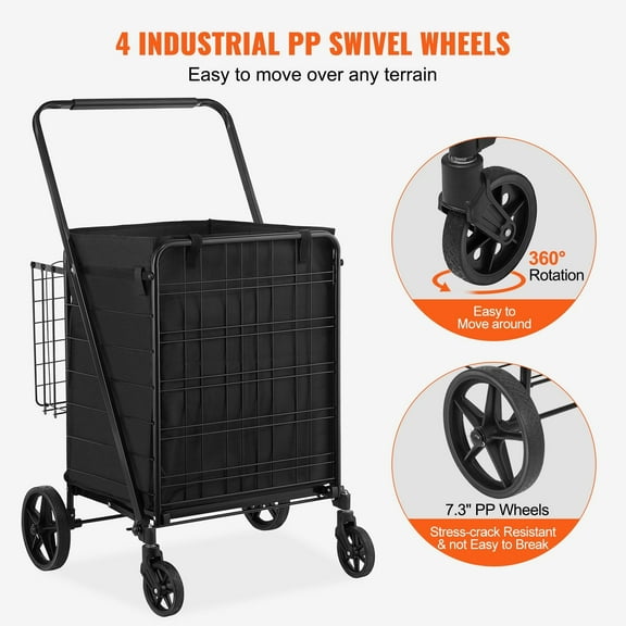 Large Jumbo Grocery Cart with Dense Mesh Base, 330LBS Load Capacity, Foldable & Waterproof Liner - Ideal for Shopping