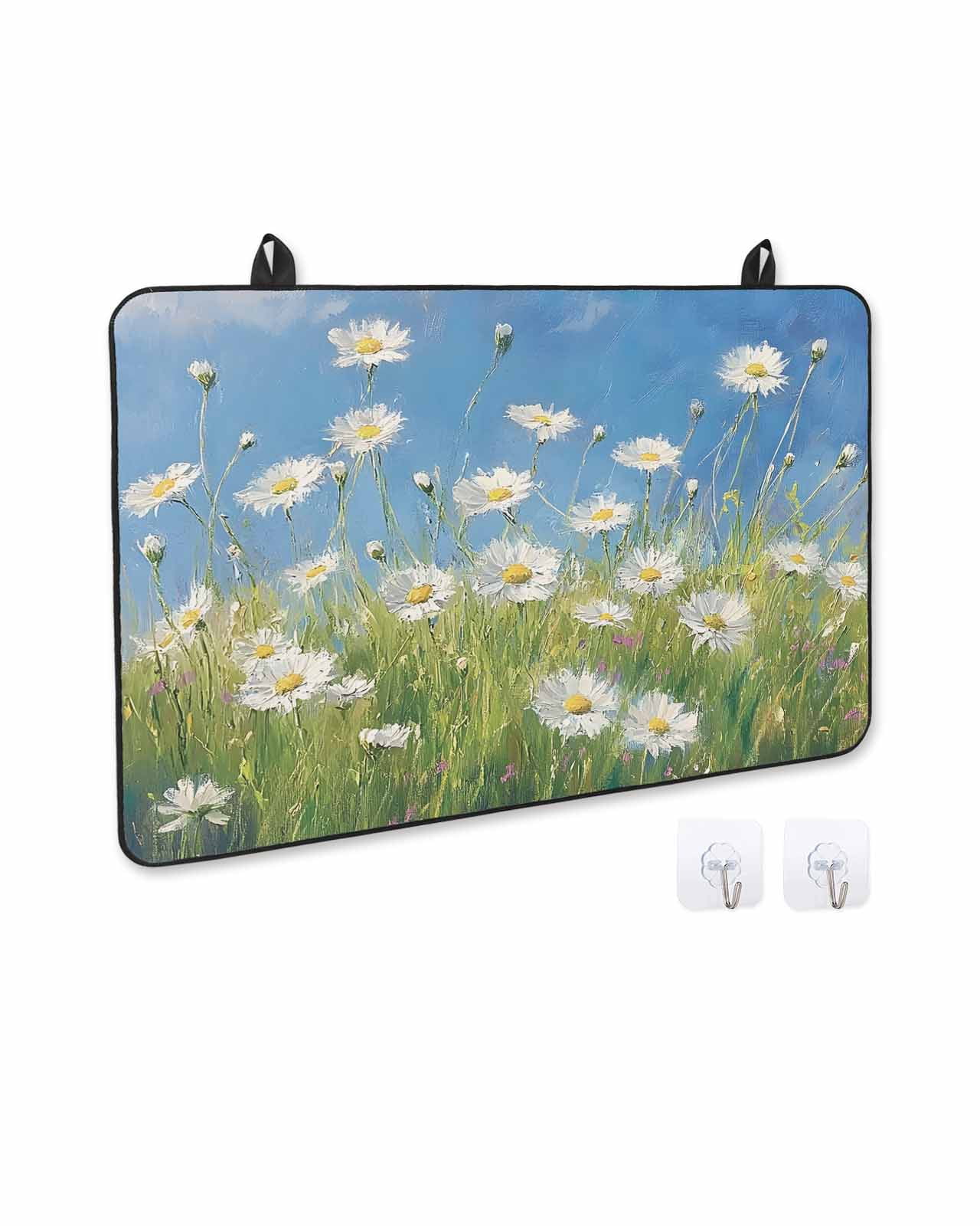 nqOlkjepod Large Induction Cooktop Protector Mat 24"x21", Spring Floral Stove Top Covers for Electric Stove, Modern Oil Painting Farmhouse Flower White Stove Burner Cover Mats, Glass Top Stove Cover