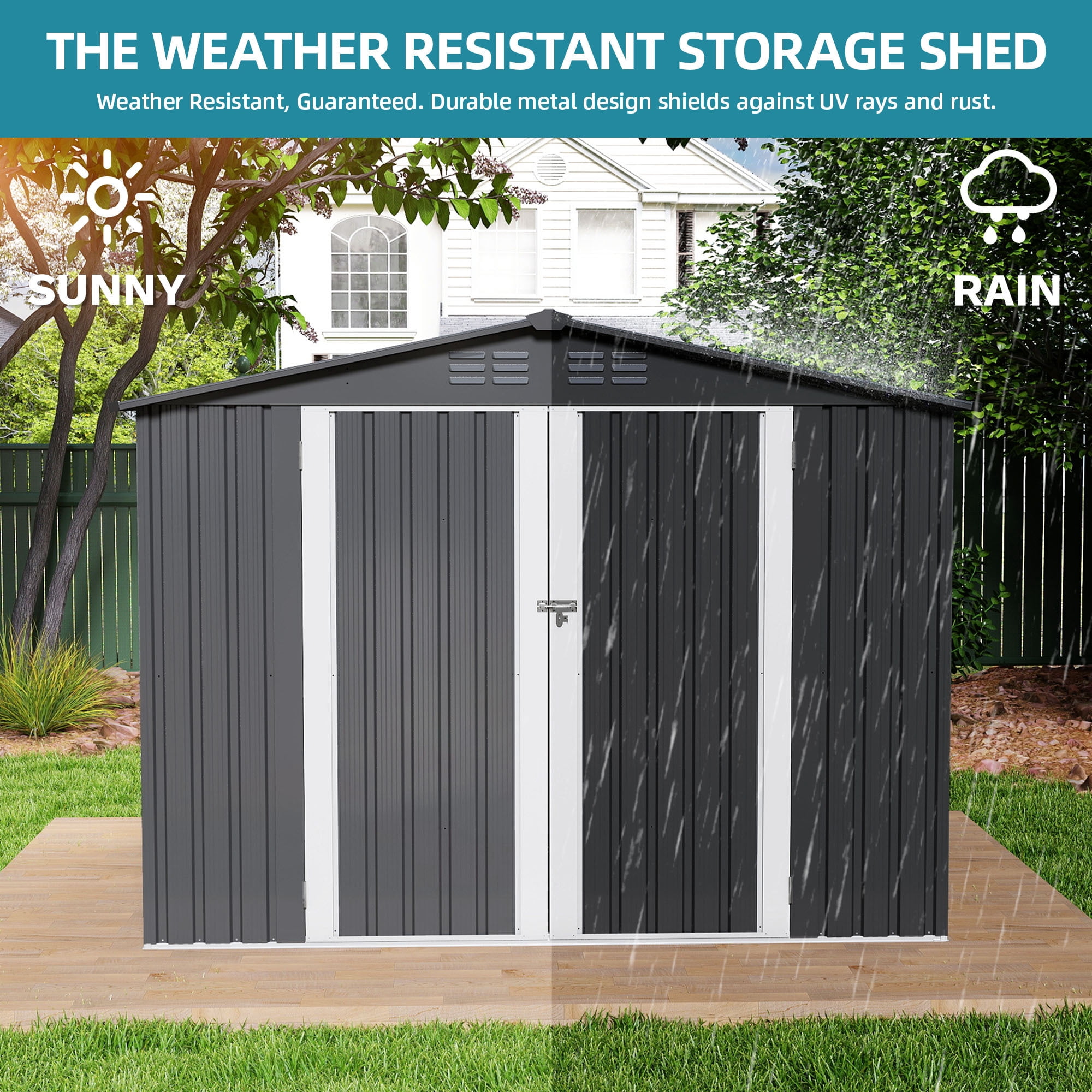 Uforic 7'x5' Metal Storage Shed, Heavy Duty Lockable Weatherproof Shed, Sloped Roof, Easy Assembly for Tools & Bicycles, Dark Gray