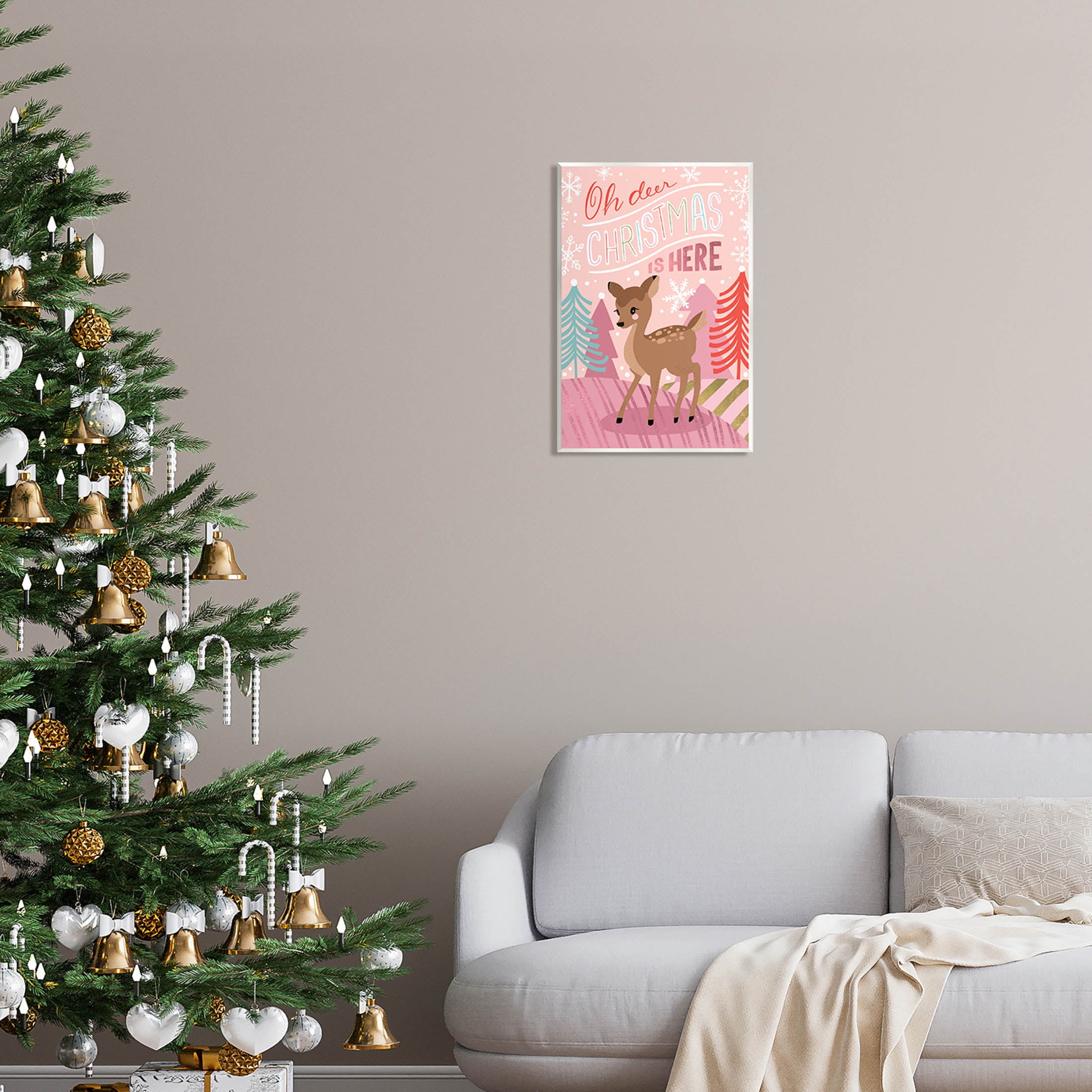 Oh Deer Christmas Is Here Phrase Holiday Graphic Art Unframed Art Print Wall Art