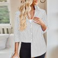 thumbnail image 2 of Yuzhih Womens Button down Shirts Striped Classic Long Sleeve Office Top Collared V Neck Business Shirts, 2 of 4