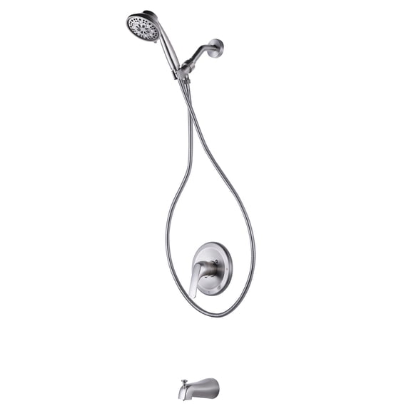 Wowow Single Handle 8-Spray Patterns Tub and Shower Faucet 1.8 GPM with Corrosion Resistant in Brushed Nickel (Valve Included)