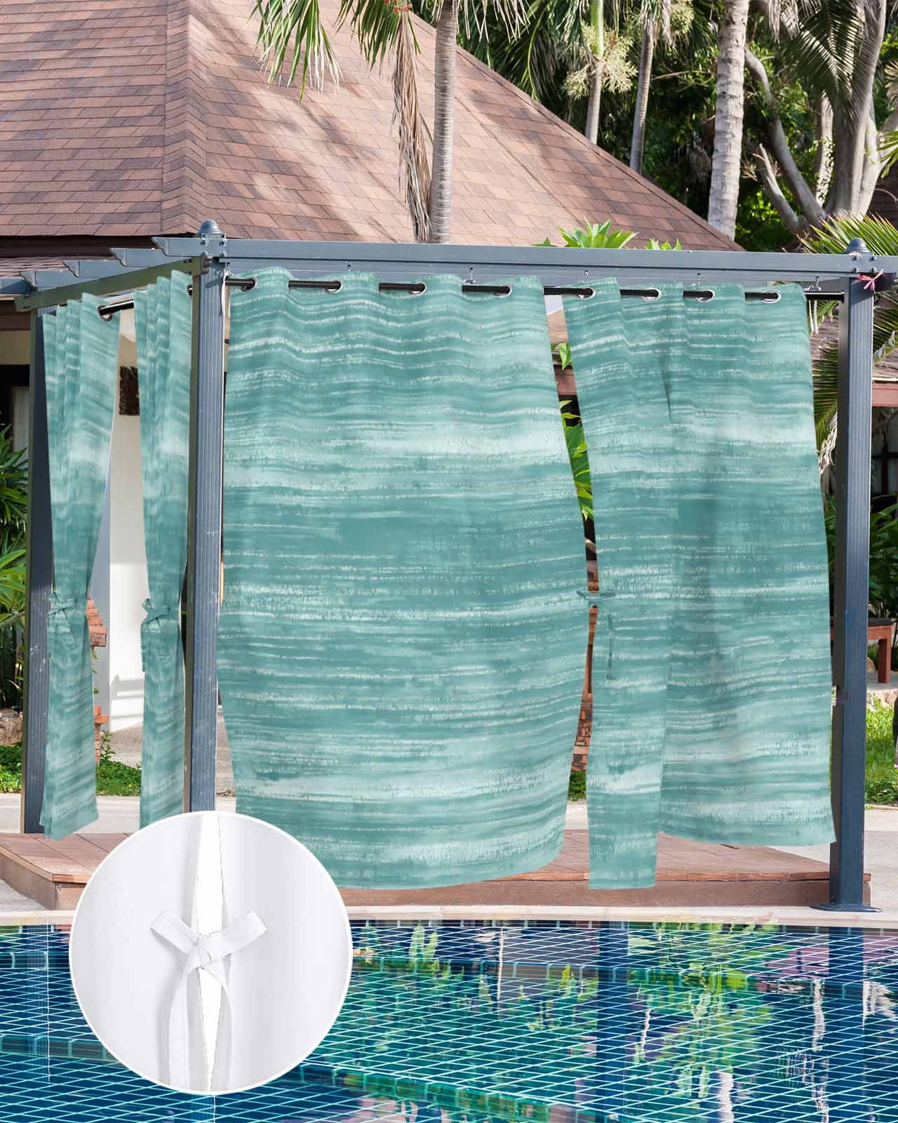 Duck Green Outdoor Curtains for Patio, Vintage Modern Abstract Art Ombre Privacy Drapes Grommet Waterproof Outside Curtains for Porch/Cabana/Balcony 54"x 108", 1 Panel