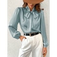 thumbnail image 7 of Cupshe Women's Satin Bow Tie Lantern Long Sleeve Blouses Shirts Top, Sizes XS-XL, 7 of 7