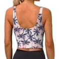 thumbnail image 3 of Haiem Tropics Palm Trees Pattern Womens Sports Bra - U Neck Padded Low Impact Yoga Bra Workout Crop Top Gym Moisture-Wicking Workout Vest -, 3 of 9