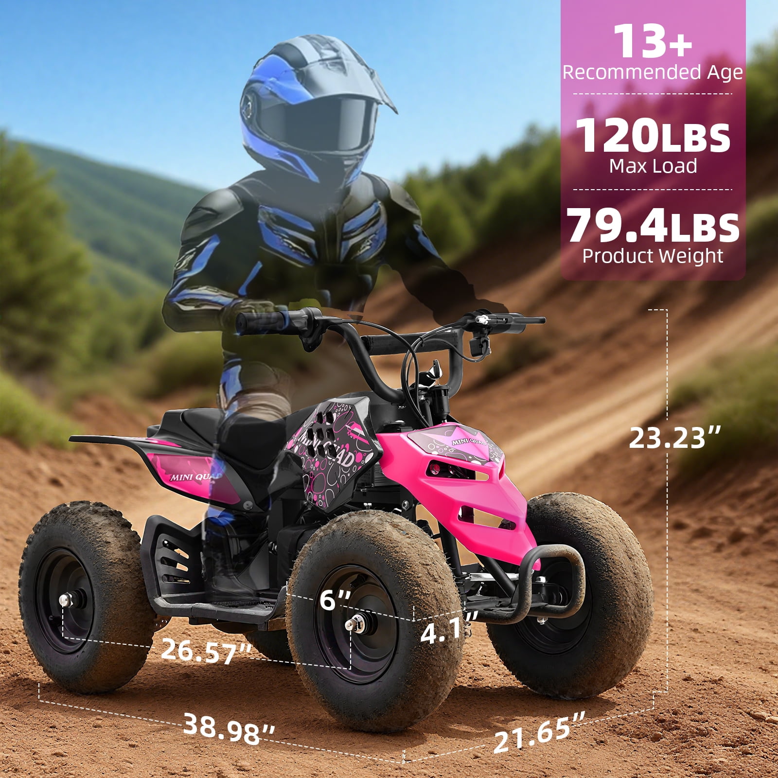 QEASET Dirt Quad 12V 350W Motor ATV with Toolkit, Monster Insect ATV, Holiday Gifts