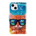 thumbnail image 2 of SaniMore for iPhone 14 Plus 6.7" 2022 Wallet Case, Color Painting Pattern with Kickstand Card Slots Detachable Wrist Strap Grils Women PU Leather Case Magnetic Clasp for iPhone 14 Plus, Glass Cat, 2 of 8