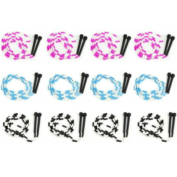 7-Foot Jump Ropes, 12-Pack - Pink, Blue, Black, & White Skip Rope for Exercise - Sports & Outdoor Activities for Kids, Adults, and Athletes - Toys, Ga