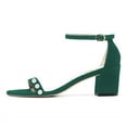 thumbnail image 3 of YDN Women Elegant Round Open Toe Pearl Studded Single Strap Sandals Ankle Buckle Strap Block Low Heels Dressy Shoes Size 7 Green, 3 of 4
